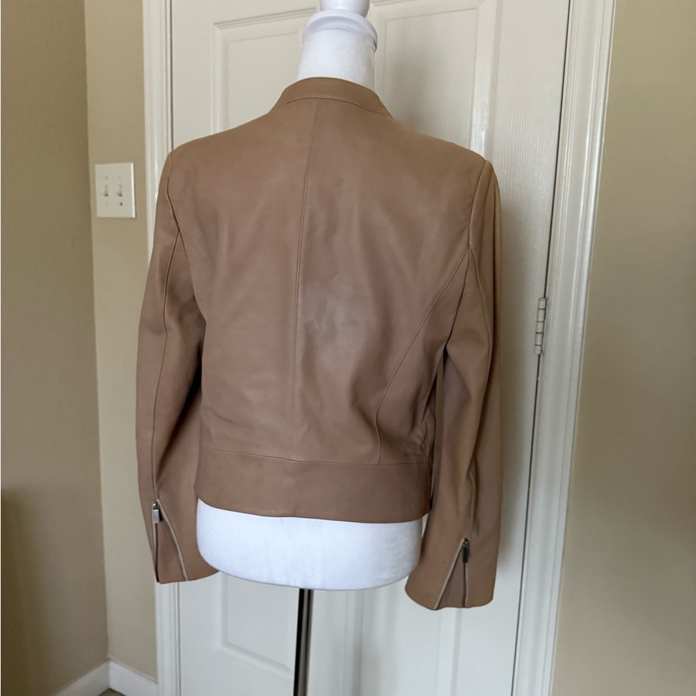Joie Taupe Open Front Lambskin Leather Jacket - Picture 8 of 14